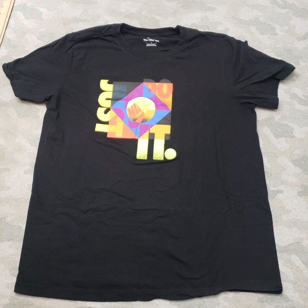 Nike Just Do It Shirt Mens Large Black Graphic Short Sleeve